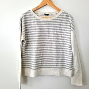 Theory Gray and Cream Striped Sweater